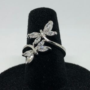Delicate Butterfly Ring, Simulated Diamond & Silver Plate, Size 6